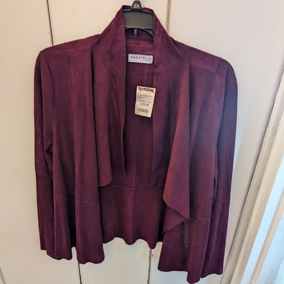 bagatelle Jackets & Blazers - Bagatelle faux suede burgundy waterfall jacket